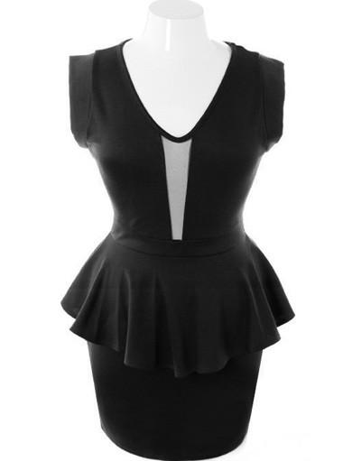 Plus Size Sweetheart Sexy Peplum Black Dress