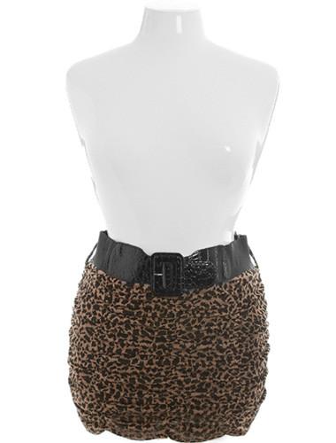 Plus Size Sexy Gathered Leopard Brown Skirt