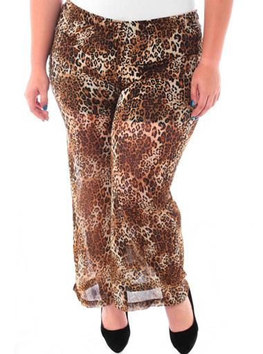 Plus Size Layered See Through Leopard Chiffon Pants