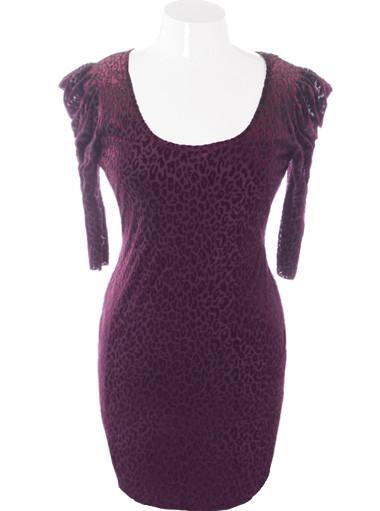Plus Size Velvet Leopard Bold Shoulder Purple Dress