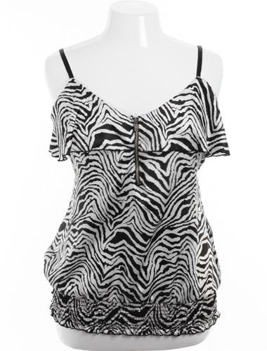 Plus Size Sexy Ruffled Zebra Tank