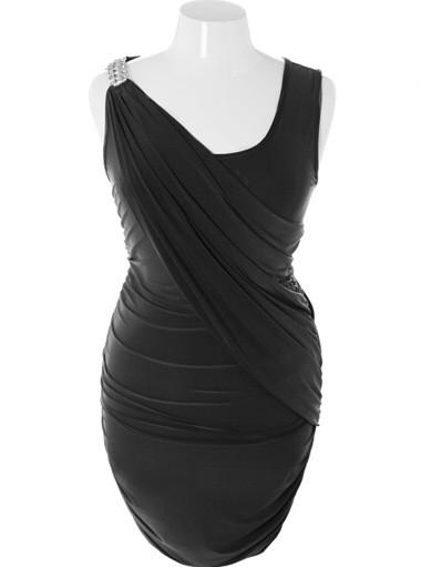 Plus Size Elegant Runway Diamond Shoulder Black Dress
