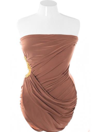 Plus Size Gold Spikes Layered Pleated Taupe Tube Dress
