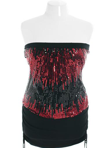 Plus Size Party Red and Black Sequence Tube Mini Dress