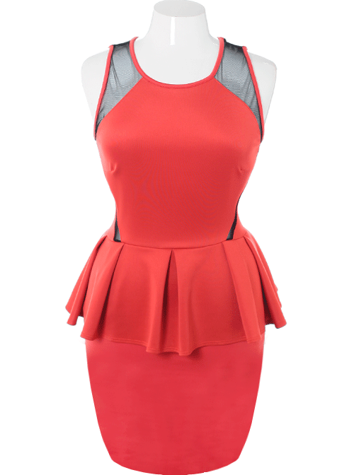 Plus Size Fabulous Pleated Peplum Orange Dress