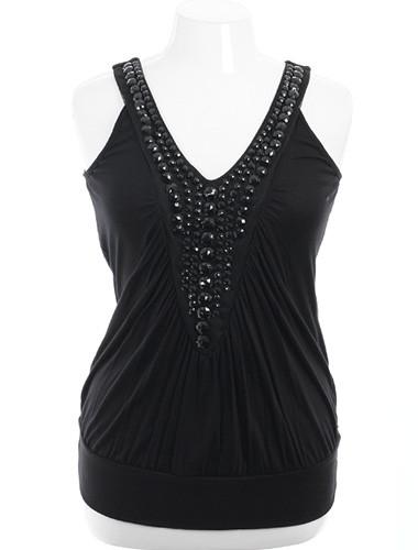 Plus Size Sexy V-Neck Jeweled Tank