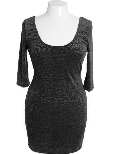 Plus Size Sexy Leopard Velvet Black Dress