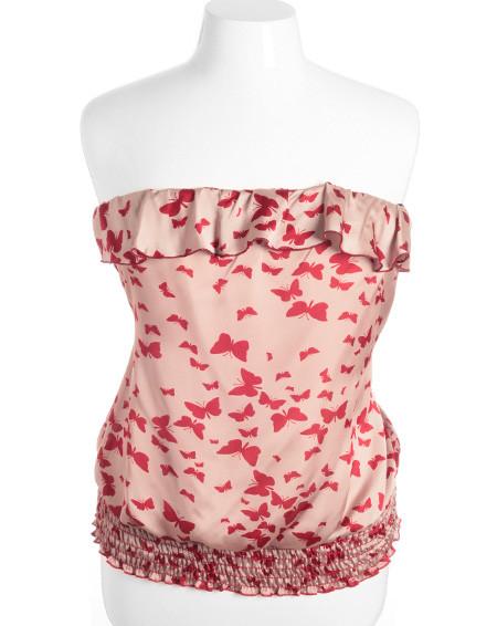 Plus Size Sexy Ruffle Red Butterfly Tube Top