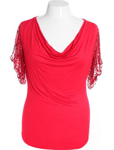 Plus Size Glamorous Drape Neck Red Blouse