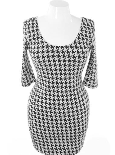 Plus Size Classic Houndstooth Bodycon Knit Dress