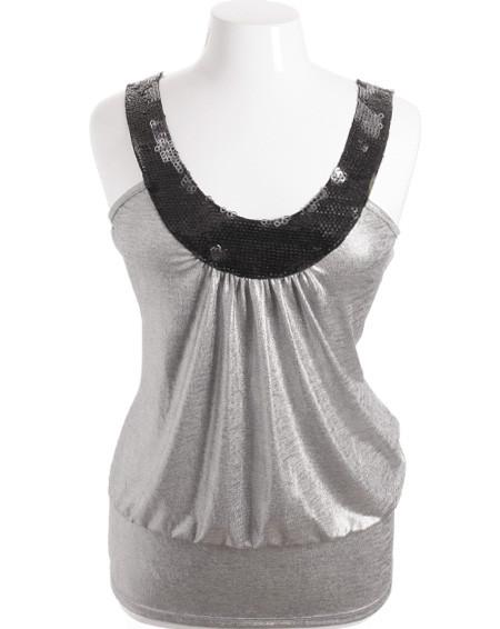 Plus Size Sparkling Dazzled Silver Tank Top