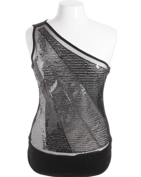 Plus Size Sparkling One Shoulder Silver Club Top