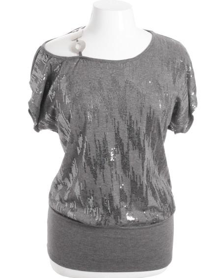 Plus Size Dazzling Metal Jewelry Strap Grey Top