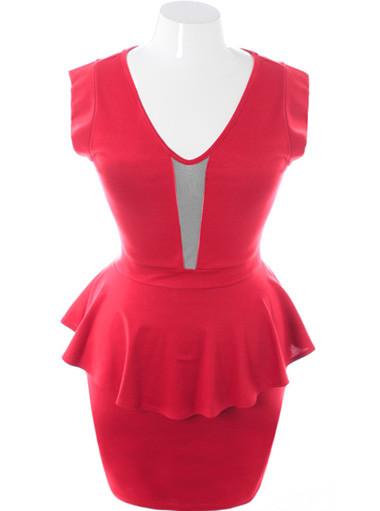 Plus Size Sweetheart Sexy Peplum Red Dress