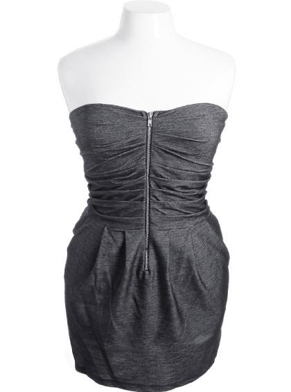 Plus Size Stretchy Denim Sexy Zipper Black Tube Dress