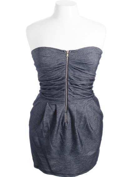 Plus Size Stretchy Denim Sexy Zipper Blue Tube Dress