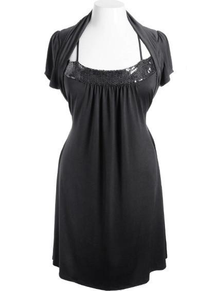 Plus Size Sparkling Perfectly Pleated Black Shrug Dress