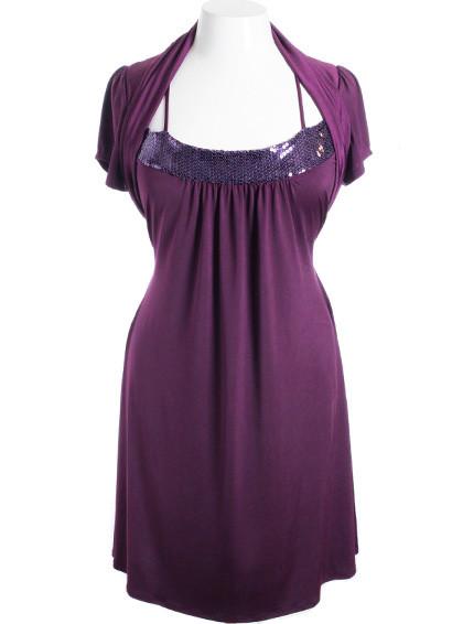 Plus Size Sparkling Perfectly Pleated Purple Shrug Dress