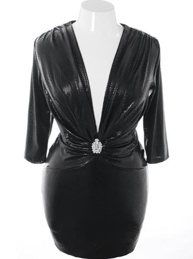 Plus Size Designer Snake Skin Diamond Black Dress