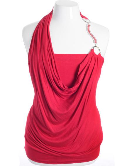 Plus Size Diamond Strap Layered Sexy Red Halter