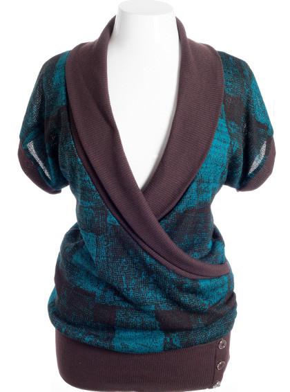 Plus Size Designer Knit Wrap Teal Top