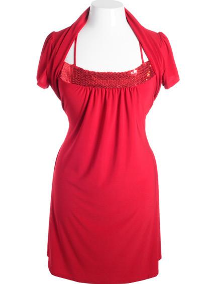 Plus Size Sparkling Perfectly Pleated Red Shrug Dress