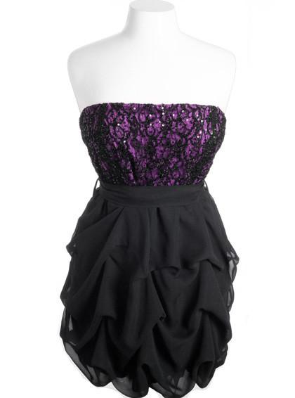 Plus Size Sparkling Lace Ruffle Bubble Purple Tube Dress