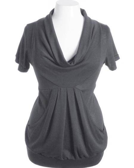 Plus Size Cowl Neck Bubble Pleat Grey Top