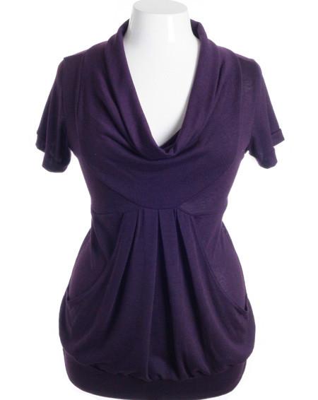 Plus Size Cowl Neck Bubble Pleat Purple Top