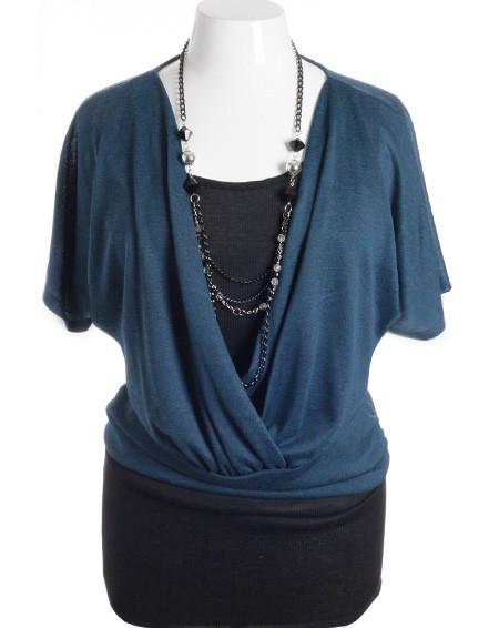 Plus Size Layered Jewelry Loose Bubble Teal Top