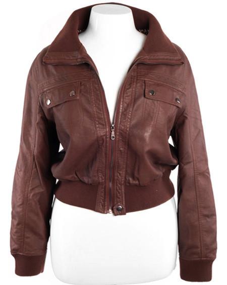 Plus Size Leather Bomber Brown Jacket