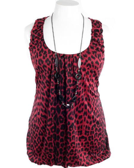 Plus Size Sexy Leopard Necklace Red Bubble Top