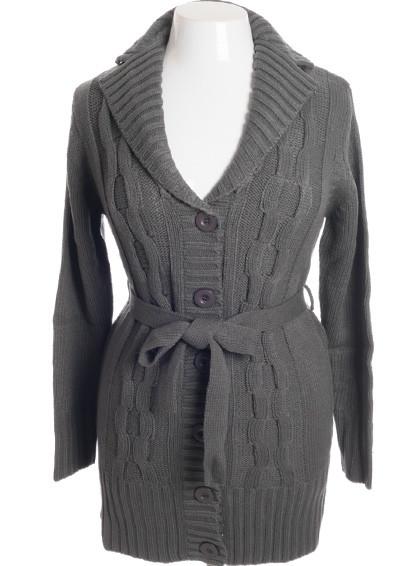 Plus Size Cozy Ribbed Trim Grey Long Coat