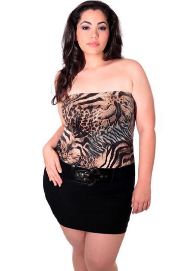 Plus Size Leopard Belt Mini Tube Dress