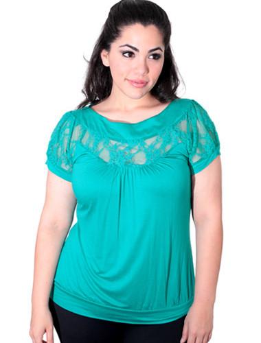 Plus Size Hot See Through Lace Teal Top