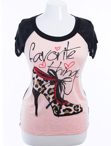 Plus Size Graphic Jeweled Shoe Pink Top