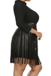 Plus Size Mod Fringed Leather Skirt Dress