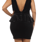 Plus Size Velvet Bow Back Black Peplum Dress
