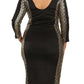 Plus Size Gala Embroidered Glitter Black Midi Dress