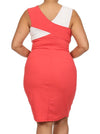 Plus Size Hot Asymmetric Colorblock Coral Dress