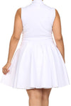 Plus Size Lively Deep V Neck White Skater Dress