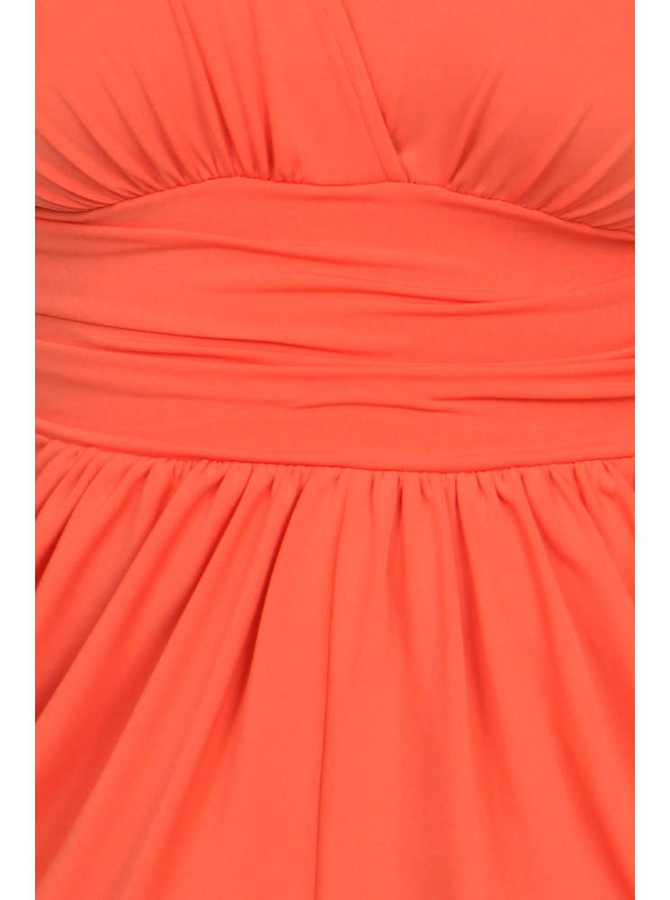 Plus Size Divine V Neck Pleated Peach Coral Dress
