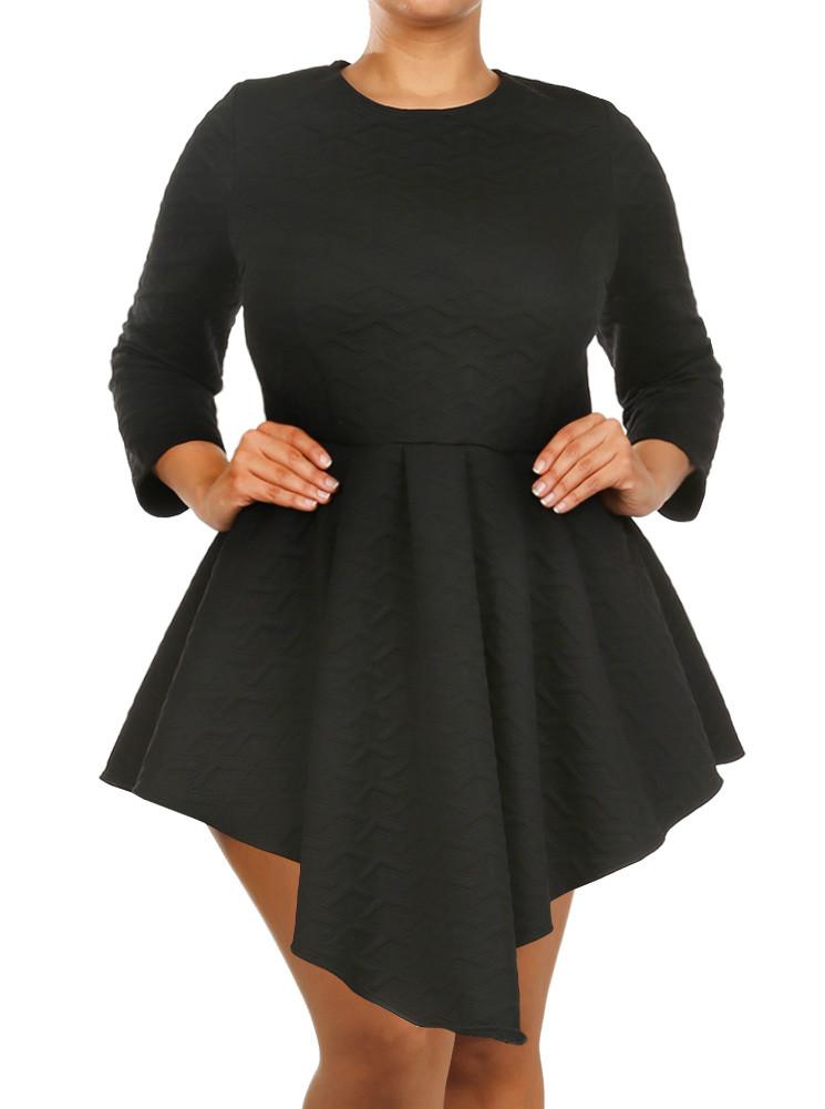 Plus Size Soft Diamond Pattern Skater Black Dress