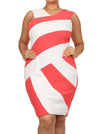 Plus Size Hot Asymmetric Colorblock Coral Dress