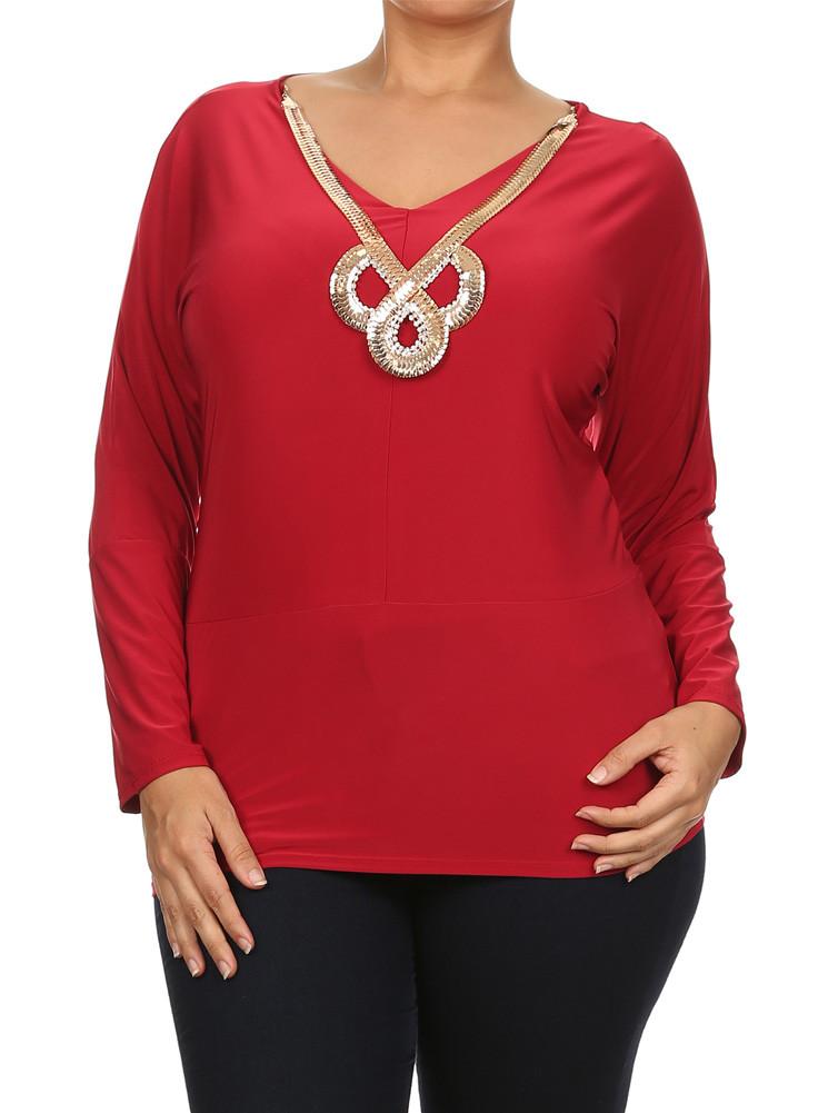 Plus Size Goddess Gold Necklace Red Top [SALE]