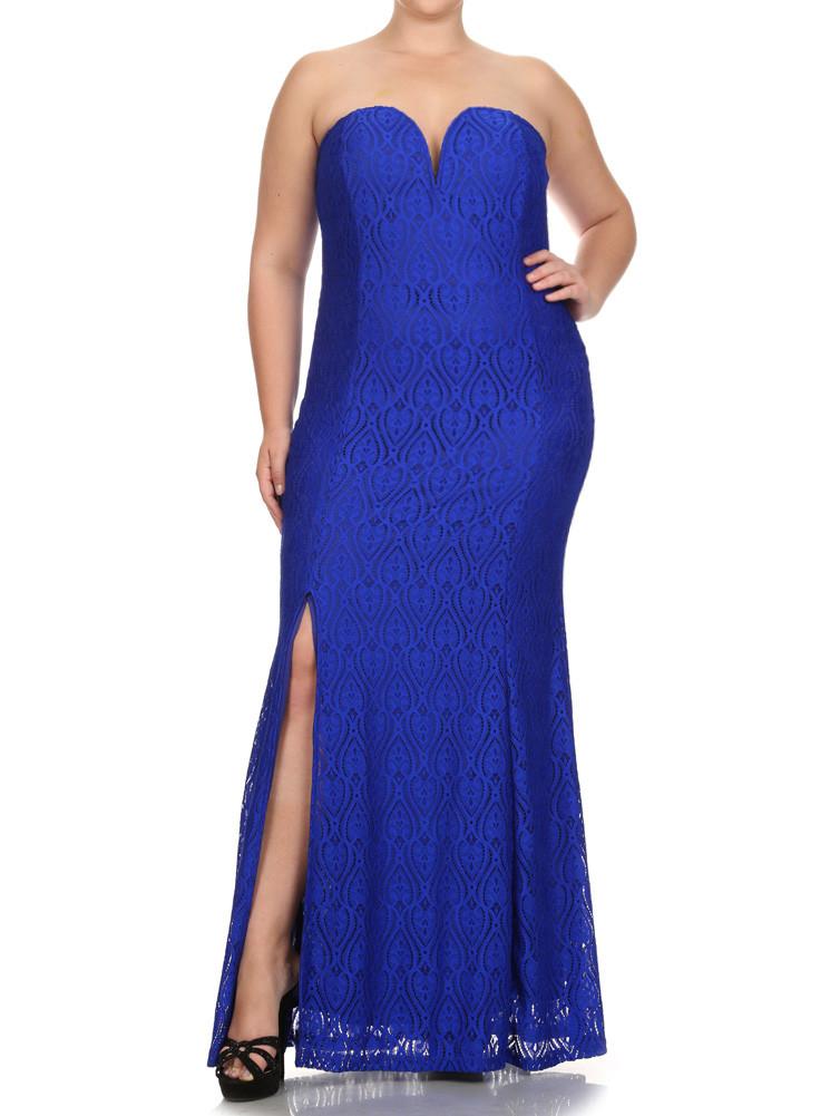 Plus Size Victorian Goddess Crochet Blue Maxi Dress