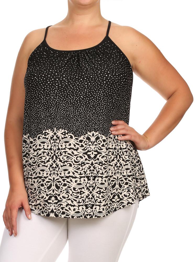 Plus Size Lovely Polka Dot Paisley Print Top