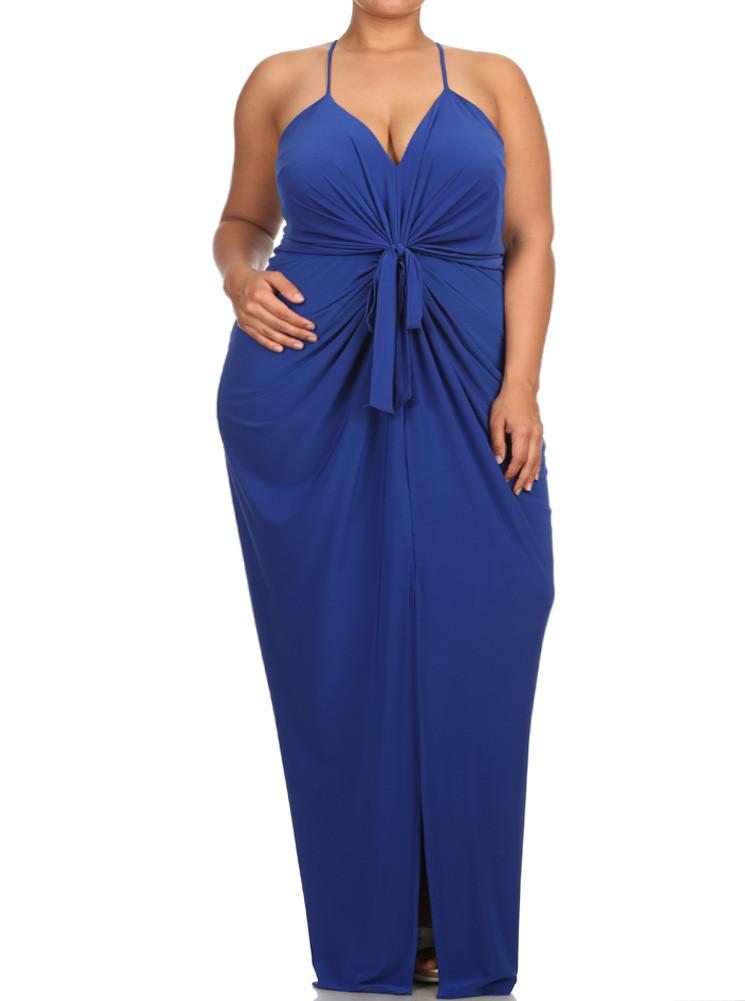 Plus Size Memorable Drapey knot Front Blue Maxi Dress