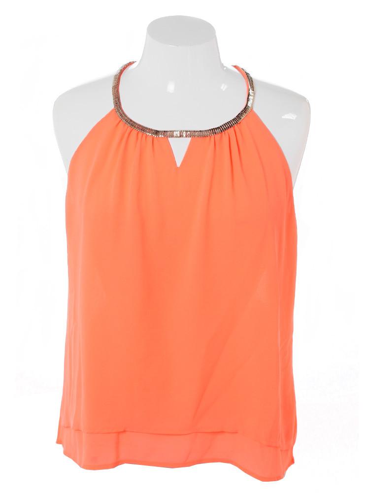 Plus Size Gilded Neckline Sheer Peach Top