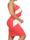 Plus Size Hot Asymmetric Colorblock Coral Dress